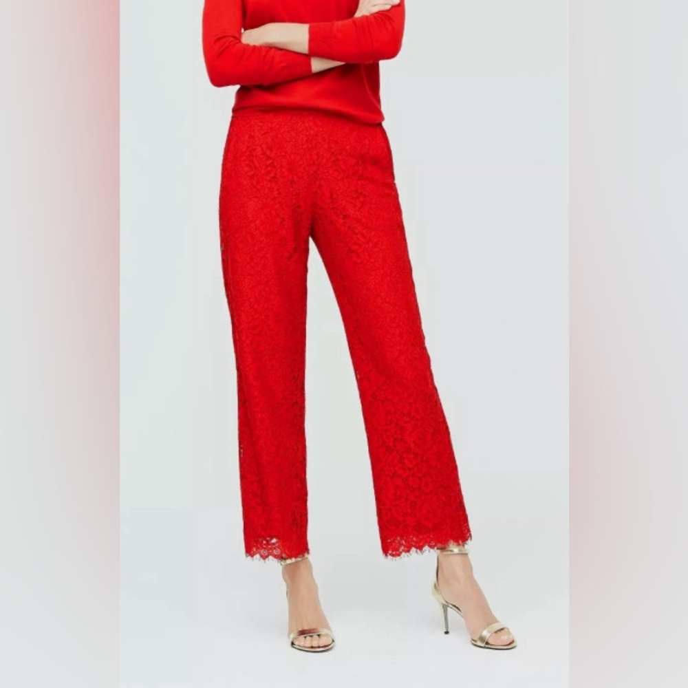 J. Crew NWT Lace High-Rise Pull-on cropped Peyton Pant - Red -size 4 tall.  EUC